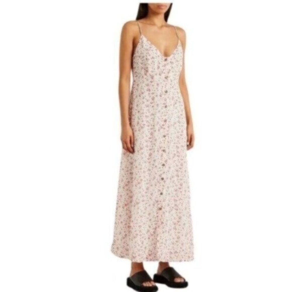 Ganni White & Red Floral Print Summer Boho Maxi Slip Dress EU40/US Large